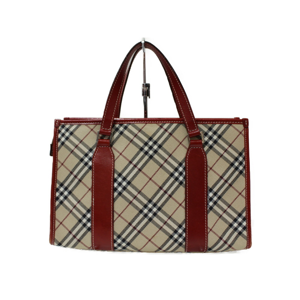 Burberry Leather Beige Nova Handbag Check Canvas Tan Red - Picture 4 of 7